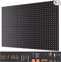 INCLY 6 Pack 12"x12" Black Metal Pegboard Panels, Heavy Duty Pegboard Wall Organizer with Frame, Black Peg Board for Walls, Garage, Workbench, Shed, Kitchen, Craft Room Tool Organization