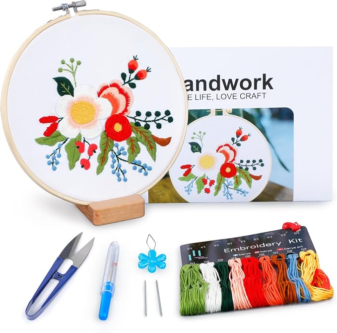 BERYA Embroidery Kit for Beginners, Flowers and Leaves Embroidery Practice Kit by BERYA