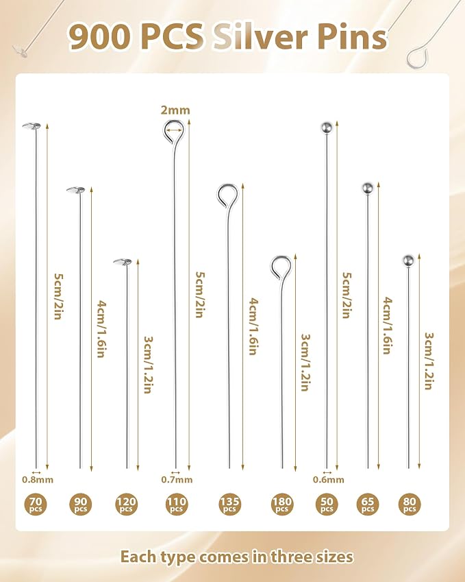 FIVEIZERO 900 PCS Eye Pins and Flat Head Pins - Image 2