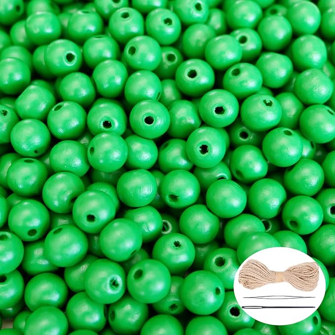 500Pcs Green Wooden Beads for Garlands, Round Wood Loose Beads - 10mm by SMANTA