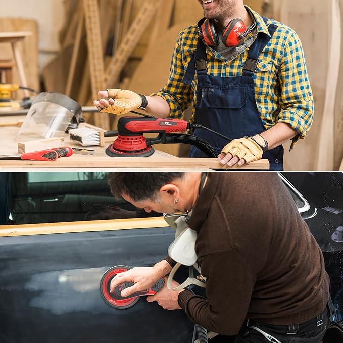 S&F STEAD & FAST Electric Random Orbital Sander with Vacuum Attachment 350W, Professional-grade, 5 inch 6 inch Backing Pads, Quiet, Powerful, Low Vibration, Woodworking, Auto Body Repair