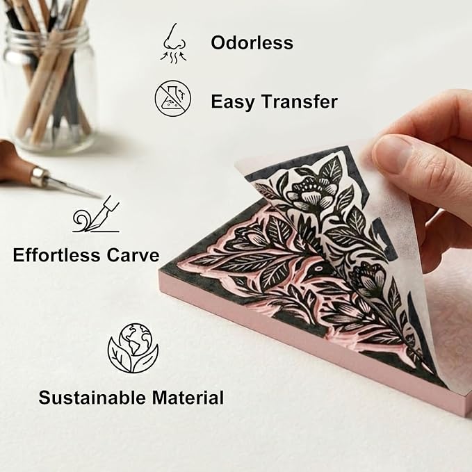 6 Pack Linoleum Blocks for Printmaking, 4x6 Inch Soft Rubber Carving Blocks for - Image 4