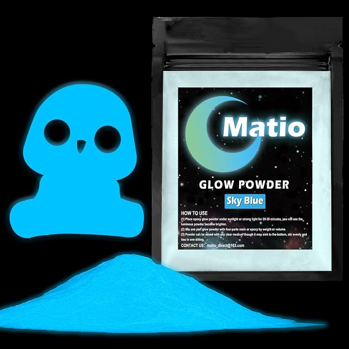 Matio Glow in The Dark Pigment Powder, 15g/0.5oz Sky Blue Luminous Pigments | by Matio