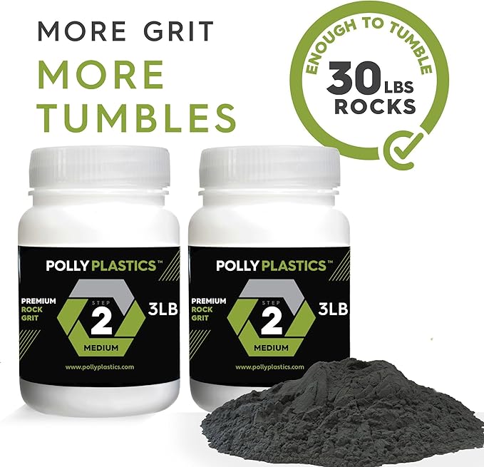 Polly Plastics Rock Tumbler Media Grit Refill, Medium 180/220 Silicon Carbide Grit, Stage 2 for Tumbling Stones (2 Pack) (6 lb.)