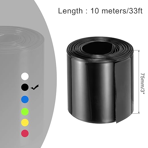MECCANIXITY Battery Wrap PVC Heat Shrink Tubing 48mm Dia 75mm Flat 33 Feet(10meters) Black Good Insulation for Battery Pack