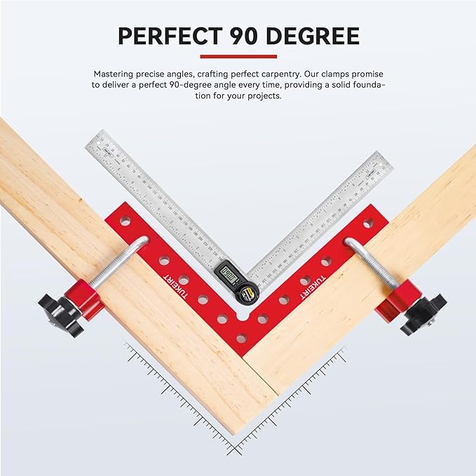 Corner Clamp for Woodworking, 90 Degree Clamp, Right Angle Clamp Woodworking Tools, Aluminum Alloy Positioning Clamping Squares， for Wooden frames (Red)