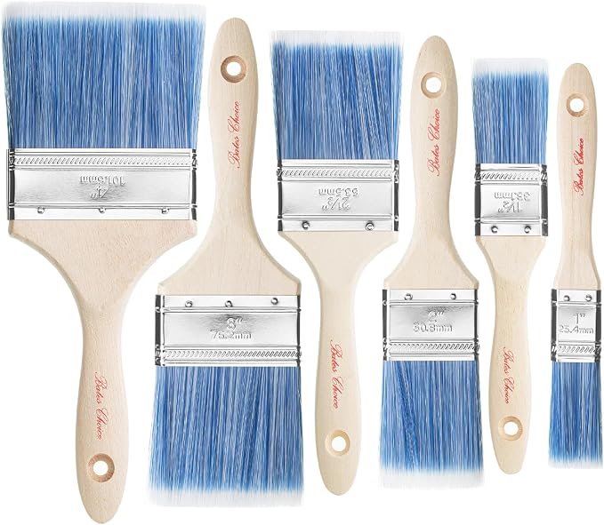 Bates- Paint Brushes, 6 Pack, Wooden Handle, Flat Wall Paint Brushes by BatesChoice