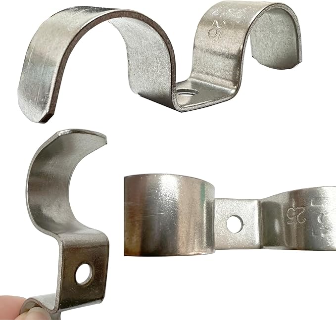 6pcs 8mm(1/3 inch) Double Line Clamp Heavy Duty 1 Hole Conduit Strap 304 Stainless Steel M-Type Pipe Strap For Wire Pipe Cord Installation