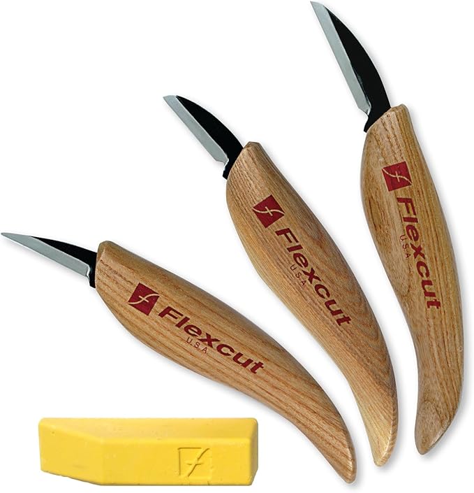 Flexcut Wood Carving Knives | Starter Set of 3 Woodcarving Knives | 1095 High by Flexcut