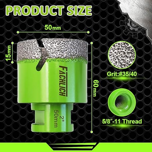 Diamond Core Drill Bit - 2" Tile Hole Saw 50mm Porcelain Drill Bits Vacuum Brazed for Porcelain Ceramic Tile,Granite,Marble,Concrete,Masonry,Brick