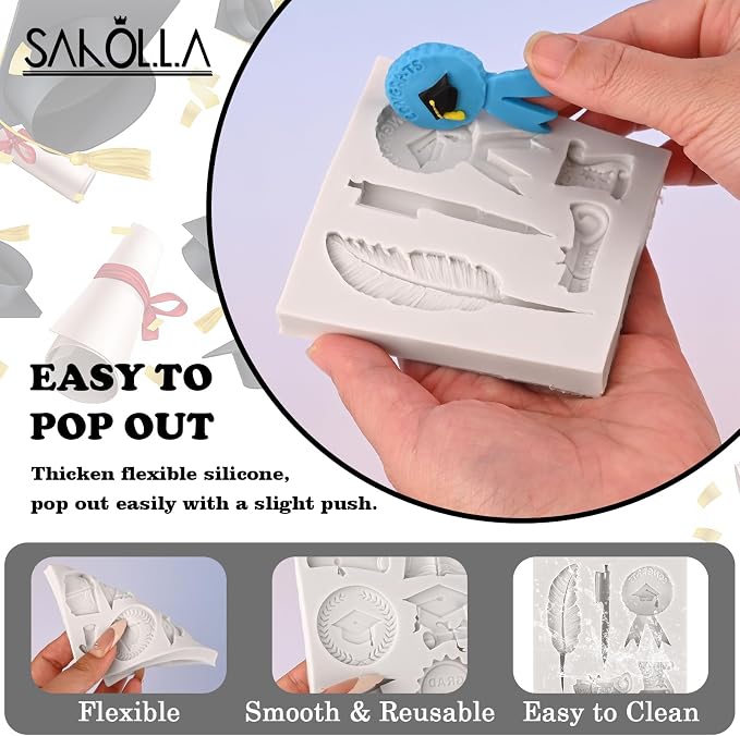 Sakolla 2 Pack 2026 Graduation Candy Chocolate Molds, Doctoral Cap Diploma - Image 4
