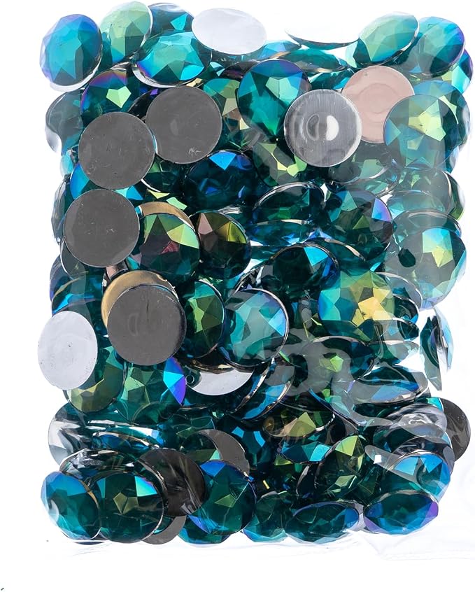 John Bead 200 Pieces 20mm, Turquoise AB, Acrylic Round Flat Back Rhinestones - Image 2
