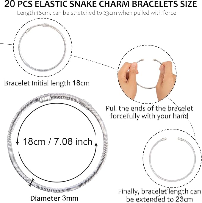 ZYEHXED 20Pcs Snake Charm Bracelet Expandable Elastic Bangle Bracelets - Image 2