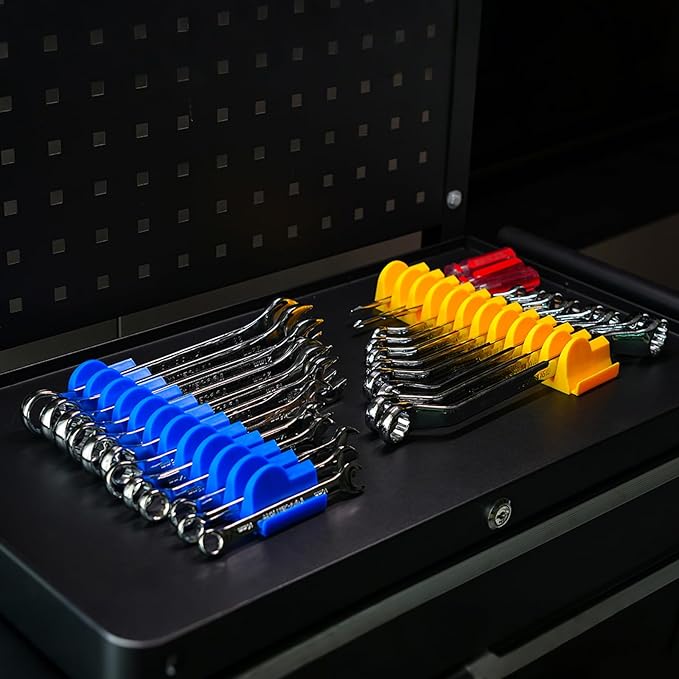 48 pcs MAGNETIC Modular Wrench Organizers for Tool Drawers - Wrench Rack with Metric&SAE Labels, Perfect Tool Storage Holder. Gift for father, brother and boyfriend (with magnet)