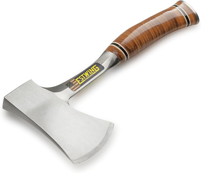 Estwing Sportsman's Axe - 14" Camping Hatchet with Forged Steel Construction & Genuine Leather Grip - E24A