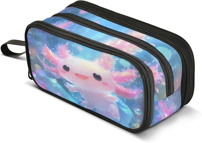 Shiny Axolotl Pencil Case Box Boys Girls Large Pencil Pouch Zipper Compartments by BOENLE-WELCOMEYOURCOMING