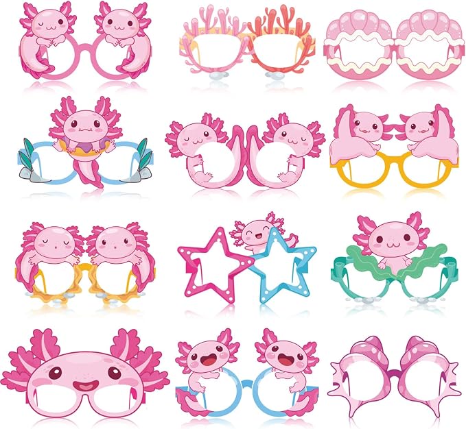 Pajean 36 Pcs Axolotl Birthday Decorations Eyeglasses Pink Axolotl Themed Paper by Pajean
