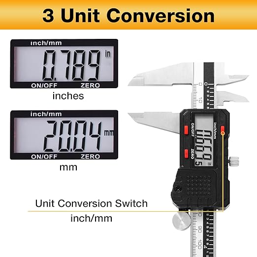 Digital Caliper Measuring Tool, Micrometer Caliper,Stainless Steel Vernier Caliper with Large LCD Screen,Easy Switch, 6 inch,Inch and Millimeter Conversion