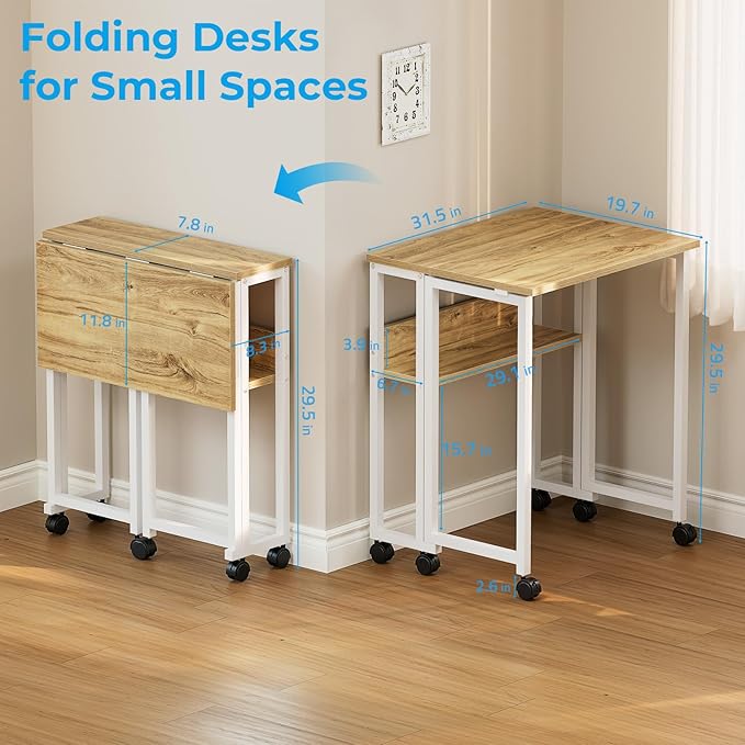 GreenForest Folding Desk with Wheels, 31.5" Rolling Table - Image 3
