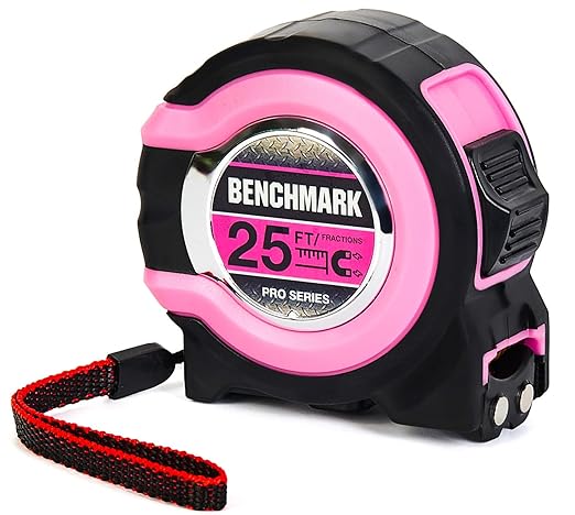 Benchmark - Pink - 3 Pack - 25 ft Tape Measures - Easy to Read Fractions to 1/8th inch - Magnetic Tip - Thumb and Quick Lock - Autowind - Belt Clip