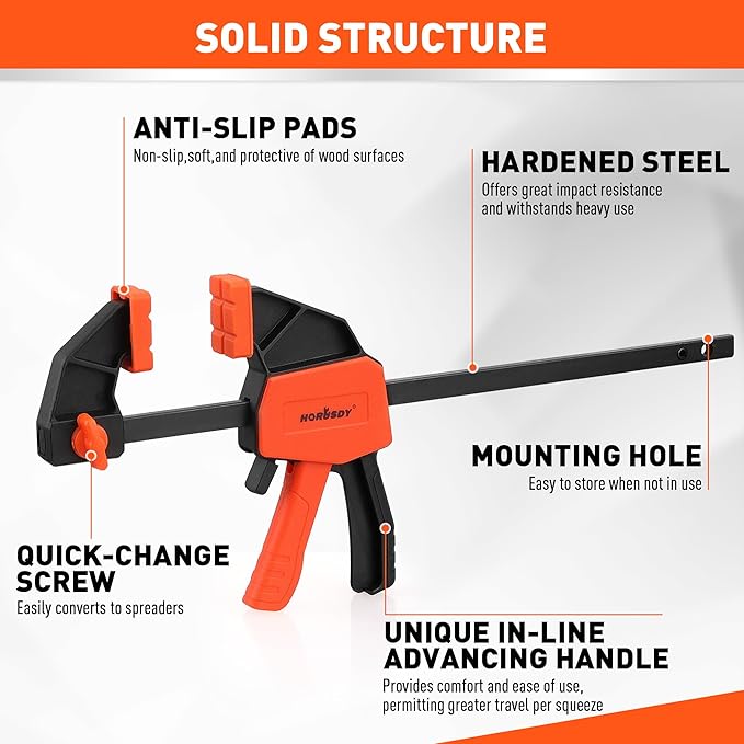 HORUSDY 6" Mini Bar Clamps for Woodworking - 2 Pack Quick Clamps F Clamp with 75 LBS Load Limit
