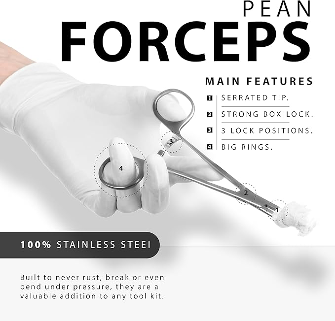 Hemostats ROCHESTER PEAN Forceps Locking Pliers Clamps Tongs Full Serrated Stainless Steel set Of 3 pcs 9,10,12 Inch Curved (Curved 8,10,12 Inches 3 pcs Set)