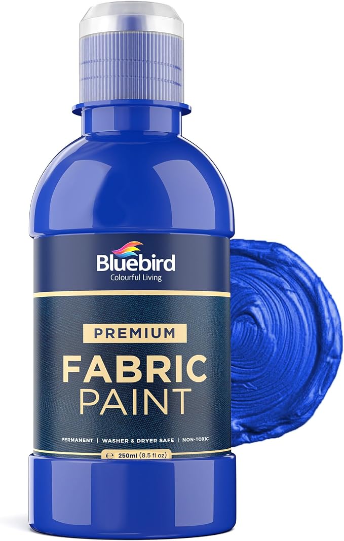 BLUEBIRD Fabric Paint, Pthalo Blue, 8.5 Fl Oz, Permanent Fabric Paints by BluebirdArts