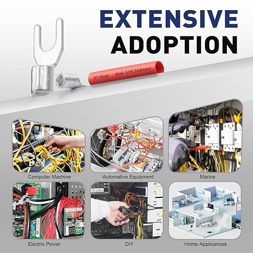 haisstronica Non Insulated Wire Connectors Kit，100pcs #8 Fork Terminals (AWG 22-16) with 100pcs 3:1 Heat Shrink Tubing for Automotive Marine，Brazed Seam Wire Crimp terminals