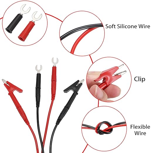 Sumnacon 4 in 1 Banana Plug Alligator Clip Pure Copper Fork Test Lead, 6.6 Ft Multimeter Flexible Test Lead Wire Cable with Protective Jack Copper Clamps for Electrical Testing 1000V/15A