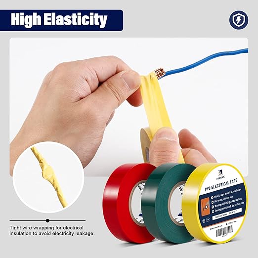 Colored Electrical Tape 3 Rolls - 3/4 In 60 Ft Multicolor Professional PVC Electric Tape Pack with Red Green Yellow Colors Flame Retardant Waterproof For All Weather Under 600V Home Outdoor Indoor Use