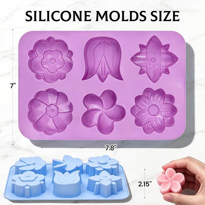 SJ Silicone Molds for Crafts, Flower Soap Molds 2 Pack | 6 Floral Designs - Image 3