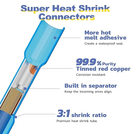 Haisstronica 500PCS White Heat Shrink Butt Connectors - 26-24 Gauge, Insulated, Waterproof, Marine & Automotive Crimp Splice Connectors