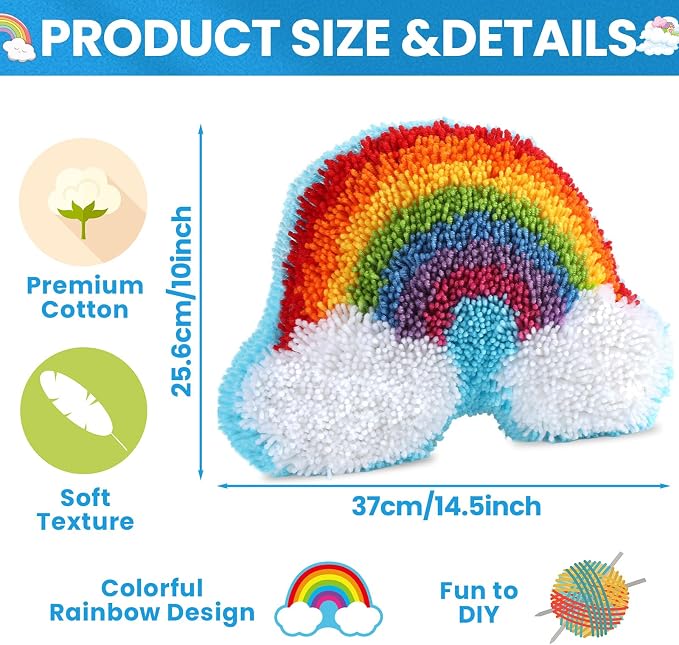 Justforjoyful Rainbow Latch Hook Kit Rainbow Pillow DIY Craft Kit - Image 5