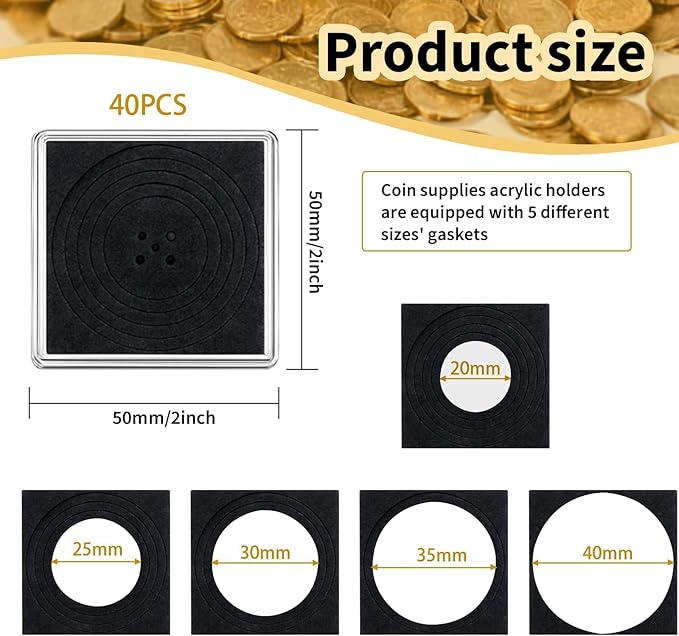 40 Pcs Adjustable Acrylic Coin Holder, Coin Collection Cases - Image 2