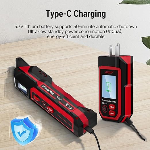 NOYAFA NF-824 Rechargeable Circuit Breaker Finder with LCD Display & GFCI Outlet Tester, 90-230V AC Circuit Breaker Finder Tool, NCV Electrical Circuit Tracer, Adjustable Sensitivity, Flashlight