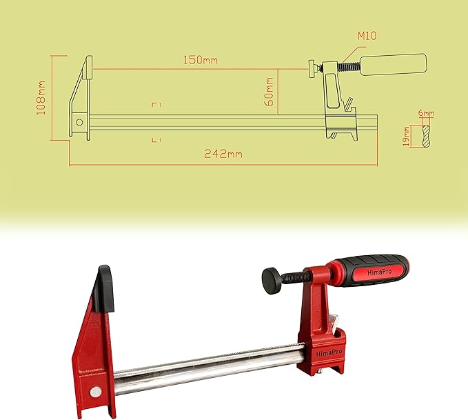 HimaPro 6 Inch Bar Clamp Set, 4 Pack 600 lbs Load Limit Medium Duty Quick Release Steel F Clamp, Ideal for Woodworking, Metalworking, and DIY Projects