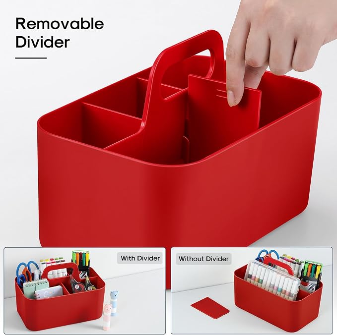 Multiuse Caddy Organizer with Handle, Portable Divided Plastic Tote Bin - Image 6