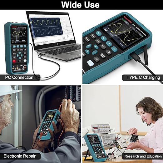 HANMATEK Handheld Digital Oscilloscope 100Mhz Bandwidth with 2 Channels HO102 3.5"TFT Mini Oscilloscope, 2 in 1 Oscilloscope and Multimeter, Backlit Screen, Auto-Calibration Function, Memory Function
