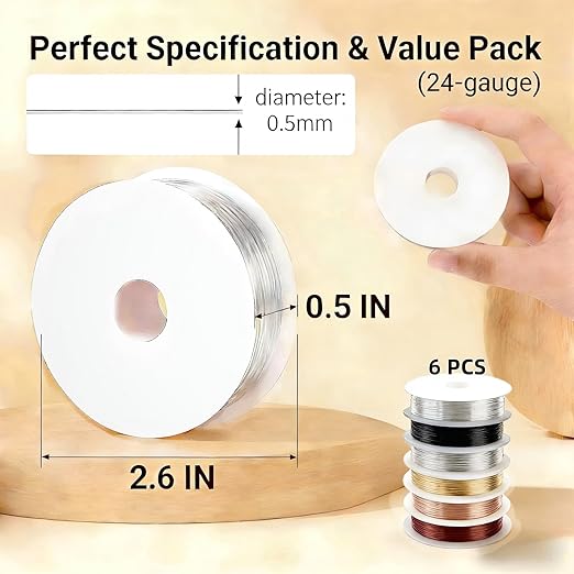 6 Rolls 24 Gauge Copper Jewelry Wire Kit Non-Tarnish - Image 3