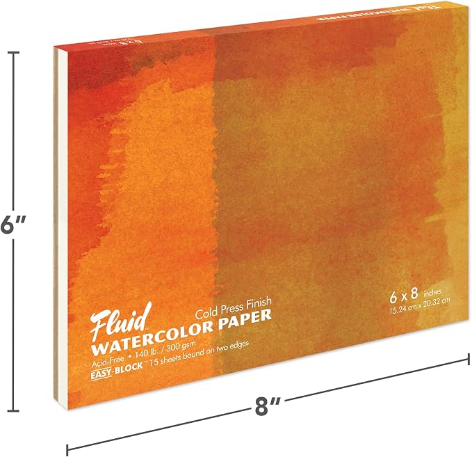 Fluid Watercolor Paper Block, 6 x 8 inches, 15 Sheets, 140 lb Cold Press Pad - Image 2