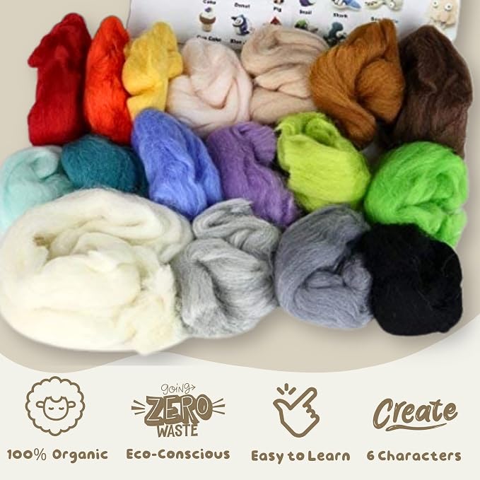 Woolbuddy Needle Felting Wool Kit – Starter Set to Make 6 Cute Animals – - Image 3