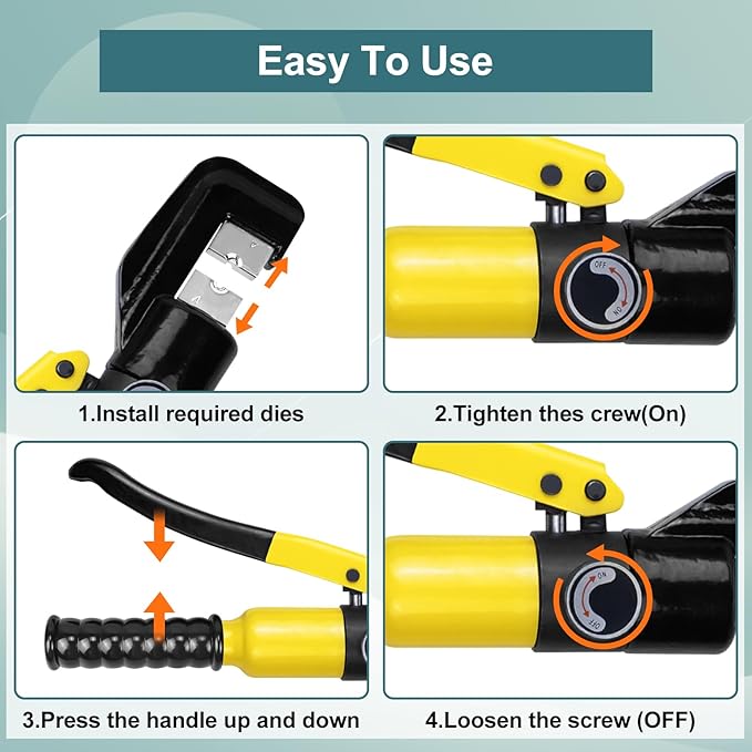 BLIKA Hydraulic Crimping Tool 10 Tons, 12 AWG to 2/0 Battery Cable Crimper Tool with 13 Dies, Hydraulic Wire Crimping Tool Kit for 1/8" to 3/16" Wire Rope, Battery Cable Ends Ring Terminals