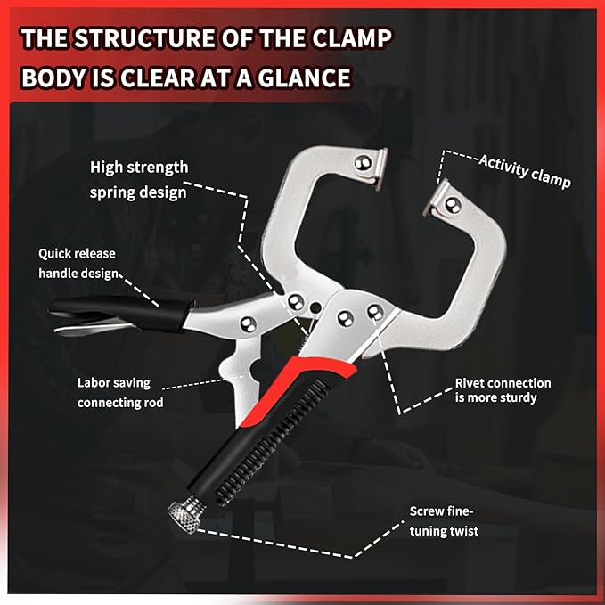 Locking Pliers Set, 6-Piece Vice Grips Pliers Set Long Nose 6-1/2”, 9-1/2” Curved Jaw 5” 7” 10” C-Clamp 6” Adjustable Screw