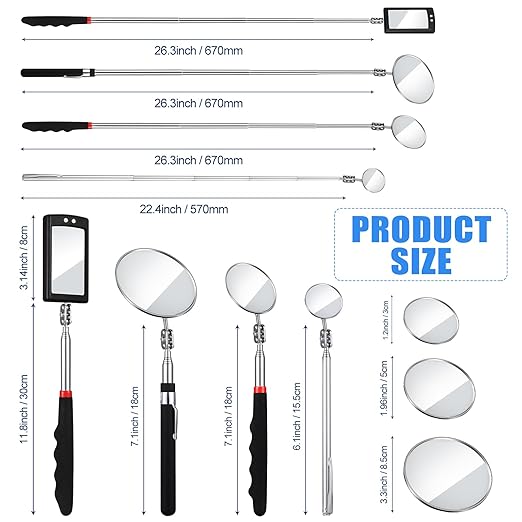 4 Pieces Telescoping Inspection Mirror Telescoping LED Lighted Flexible Inspection Mirror Tool for Checking Observing Vehicle Small Parts (Elegant Style)