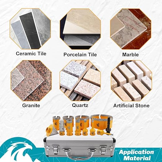 Diamond Tile Hole Saw Kit 12pcs - Diamond Core Drill Bits 6/8/10/19/25/35/50/65/102mm for Tile Porcelain Marble with 20mm Finger Bit and 50mm Chamfer Bit Trimming Holes and SDS Adapter