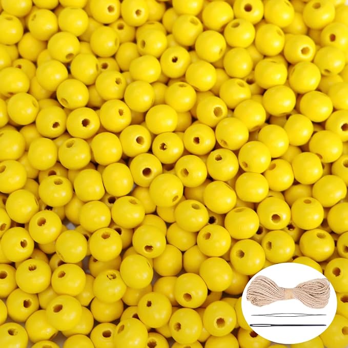 500Pcs Yellow Wooden Beads for Garlands, Round Wood Loose Beads - 10mm by SMANTA