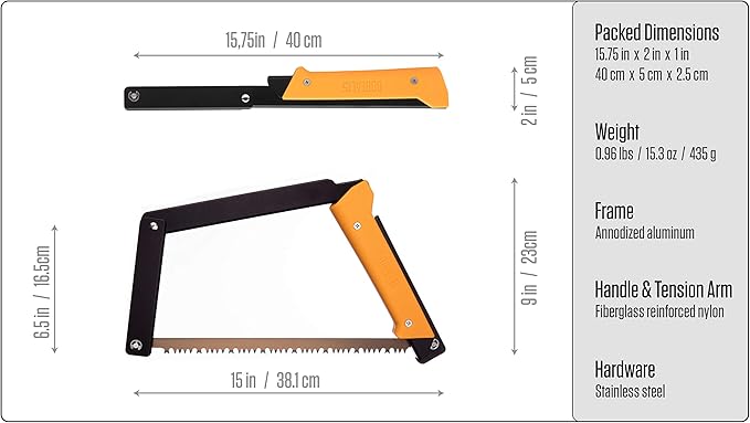 AGAWA - BOREAL15 -> 15 Inch Folding Bow Saw (Black Frame - Yellow Handle - All Purpose Blade)