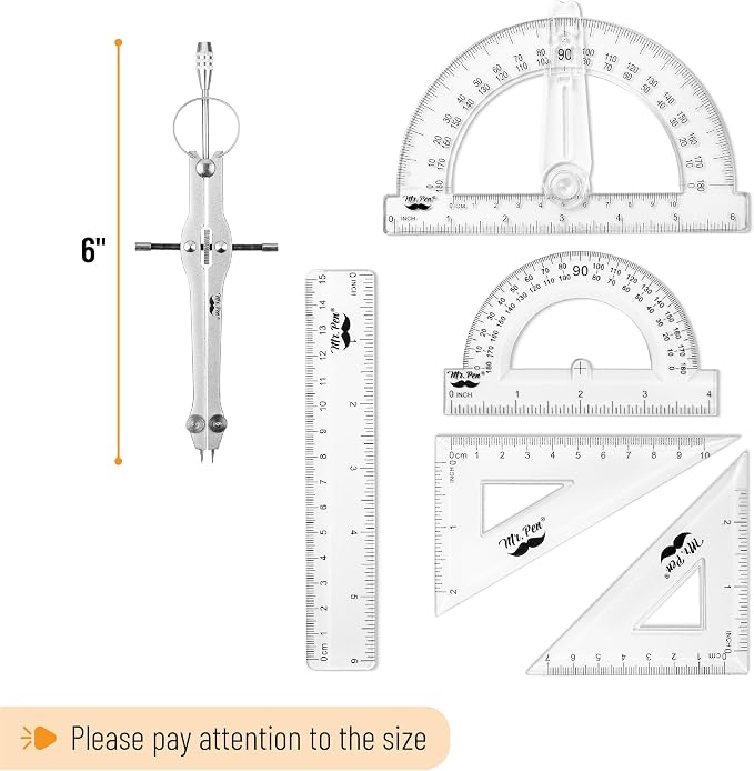 Mr. Pen- Geometry Set, Light Grey, 6 Inch Swing Arm Protractor | Divider - Image 4