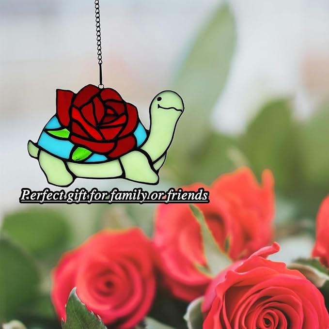 Stained Glass Turtle with Rose Birthday Gifts - Image 3