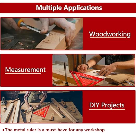 Carpenter Square 12 Inch, Aluminum Rafter Square Carpenter for Woodworking, Sturdy Angle Drawing Measuring Ruler, Layout Tool Alloy Triangle Ruler Protractor for Carpentry, Red